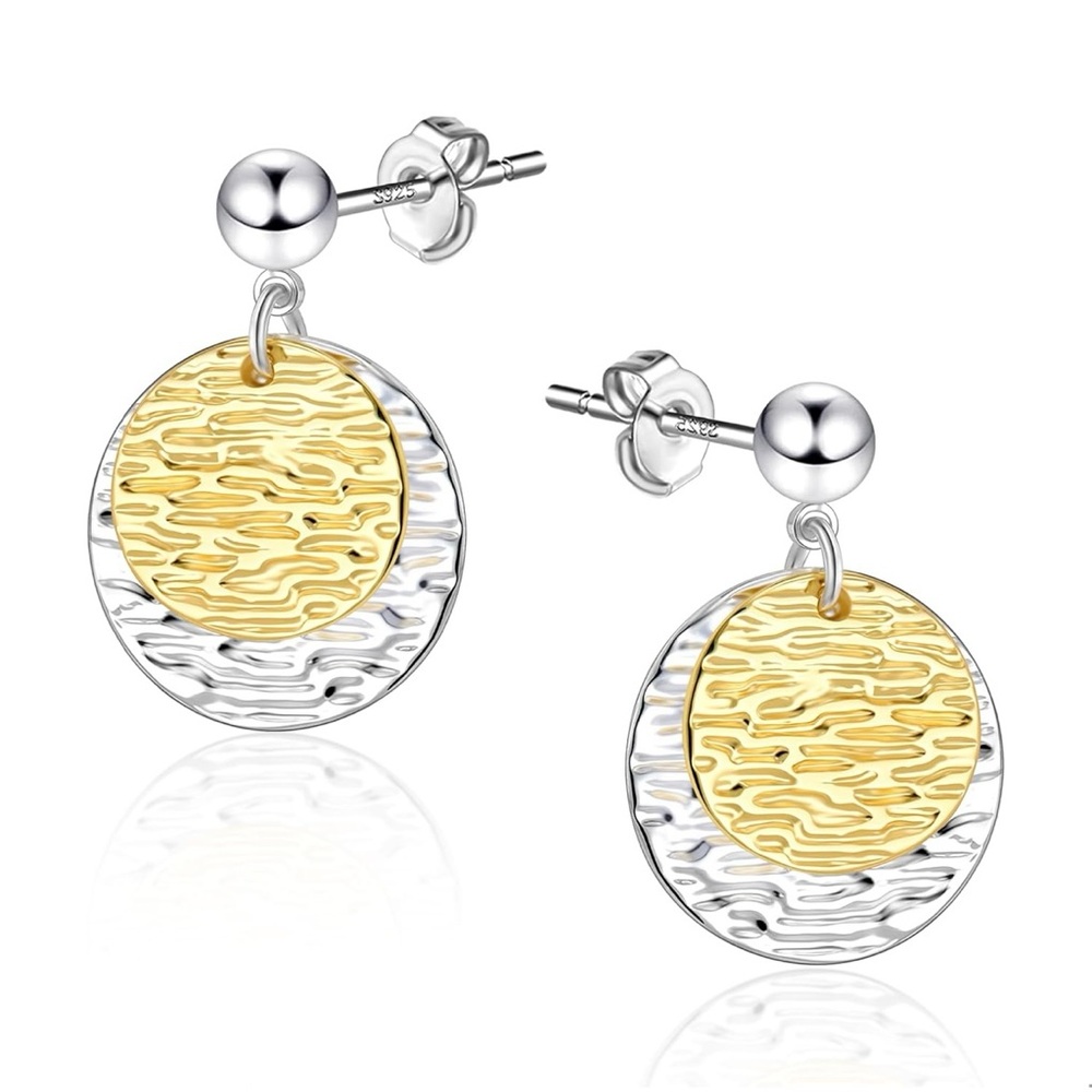 BOUTIQUELOVIN Two Tone Earrings Sterling Silver Disc Dangle Earrings